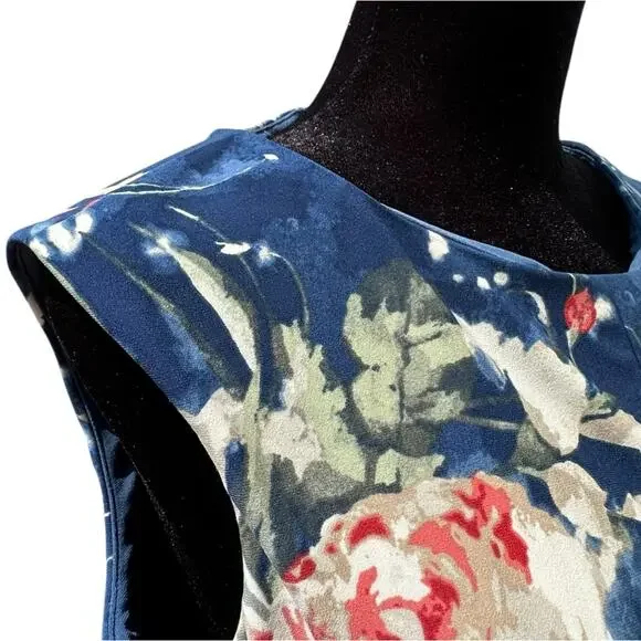 Ralph Lauren Midi Dress Blue Floral Twist Front Stretch Jersey Wedding Guest 6 - Picture 10 of 14